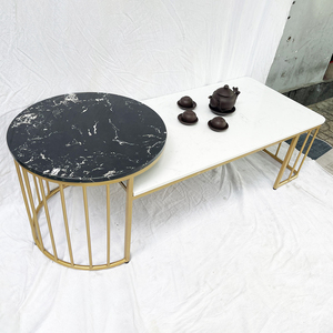 Modern Style Stone-Top <b>Coffee</b> <b>Table</b> with Yellow Painted Frame Durable Living Room Furniture <b>Set</b>-Tea <b>Table</b> and TV Stand - Product Image 3