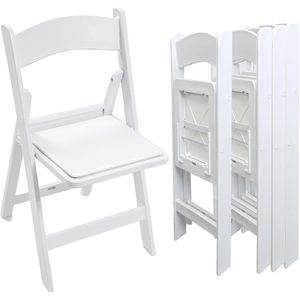 Chaises pliantes blanches pour mariages, fêtes, églises, événements, cuisine, lot de 4, en résine, empilables, assise en vinyle, prêtes pour le jardin - Product Image 1