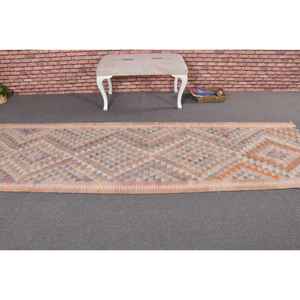 Alfombra vintage de 2.9x10.9 pies, alfombra turca tipo runner, alfombra de lana beige con plantas y árboles naranjas - Product Image 3