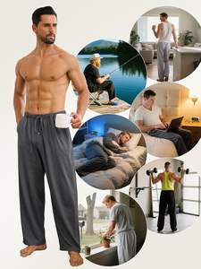 Pyjama classique pour homme à manches longues en tricot avec poches, toucher doux en coton, respirabilité, extensible, confortable pour dormir et se détendre à la maison - Product Image 6