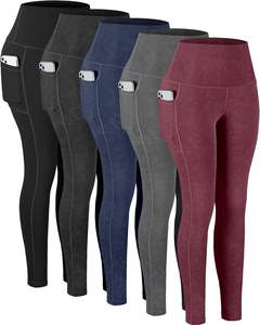 Leggings con bolsillos para mujer, cintura alta Control de barriga Entrenamiento Pantalones de yoga Tela de polialgodón Elástico Rise High Rise - Product Image 5