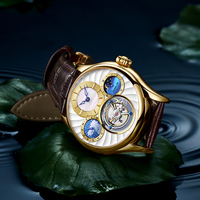Montre Mécanique Homme Tourbillon Volant Étanche en Acier 316L, Logo Personnalisé, Multifonction, Double Fuseau Horaire et Phase de Lune