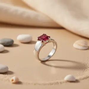 925 Silver Ruby Women's Ring Square Cut Gemstone <b>Set</b> in Fine Platinum Jewelry Rhodium Plated Handcrafted - Product Image 3
