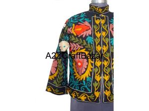 Veste bomber à manches longues en tissu de canard brodé floral fait main, écologique, respirante, blazer court, vêtements de soirée pour femmes - Product Image 2
