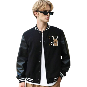 Chaqueta de bombardero de béisbol Varsity con diseño de letras universitarias para hombre, cuerpo de mezcla de lana, Mangas de cuero PU, ropa de calle, ropa de abrigo de invierno - Product Image 1