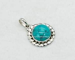 925 pendentif fin en argent sterling massif et breloques décembre pierre de naissance bleu turquoise style fleur avec réglage de lunette - Product Image 1