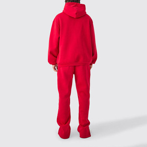 OEM personalizado de invierno de color rojo sólido de impresión de la pantalla holgada con capucha pantalones de chándal Jogger conjunto de dos piezas chándal para hombres - Product Image 6