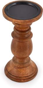 best manufacturer Turned wood <b>Candle</b> Holders Pillar <b>Set</b> of 3 Vintage Style Mango for Centerpiece for Dining Living Room - Product Image 3