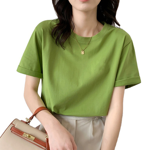 Camiseta lisa recortada para mujer, Top en blanco de gran tamaño, venta al por mayor, Primavera - Product Image 1