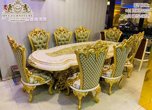 Juego de mesa de comedor barroco de madera maciza hecha a mano de lujo Juego de mesa de comedor de 8 plazas de nuevo diseño Muebles de comedor de madera maciza europea - Product Image 3