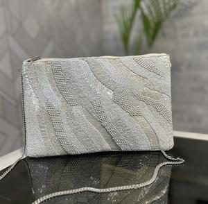 Bolso de mano para fiesta de noche para mujer, nuevo diseño, bordado, abalorios, decoraciones de perlas, bolso portátil de algodón geométrico - Product Image 1