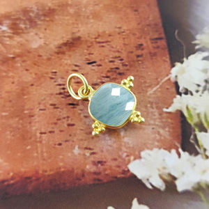 Aquamarine Cushion Shape <b>Birthstone</b> Pendant 925 Sterling Silver Gold Vermeil Fancy Bezel Charms for Earring and <b>Necklace</b> Making - Product Image 2