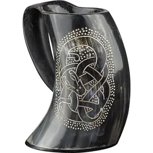Authentique tasse en corne à boire sculptée de qualité supérieure peinte à la main style animal sculpté technique polie pour les cadeaux d'entreprise de mariage - Product Image 4