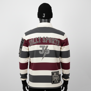 Maillot de rugby pour homme en coton premium 260 GSM, rayures teintes en fil, design à panneaux avec broderie, appliqué, logo à clous, vêtements décontractés personnalisés - Product Image 2