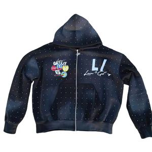 Sudadera con Capucha Personalizada con Bordado de Estilo Urbano para Hombre, con Pedrería, Lavado Ácido, Decolorado al Sol, 400 GSM, Gruesa, con Cierre - Product Image 1