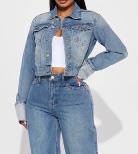 Chaquetas vaqueras azules de manga larga de talla grande para mujer, ropa de mujer, Chaquetas vaqueras a granel, Chaqueta de manga larga a la moda para mujer - Product Image 1