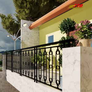 Balcón de hierro forjado hecho a mano con líneas decorativas curvas y acabado negro mate para un encanto arquitectónico clásico al aire libre - Product Image 2