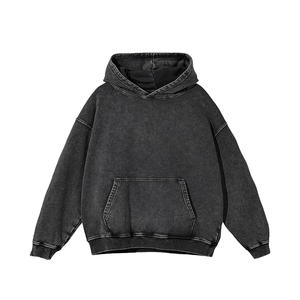 Sweat à capuche unisexe en coton 100% délavé à l'acide, logo personnalisé, poche surdimensionnée, respirant, automne, lettre en polaire, haute qualité - Product Image 5