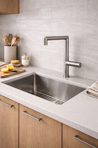 Robinet de lavabo à montage sur pont CEA Design, en acier inoxydable, à levier unique, pour salle de bain, avec design géométrique minimaliste, moderne - Product Image 3