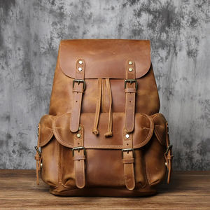New England Style 18 Inches Leather School Business <b>Laptop</b> Backpack Leather Knapsack <b>Bag</b> - Product Image 1