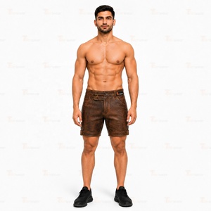 Pantalones Cortos Bermuda para Hombre Tiierwear, Aspecto de Cuero Sólido, Transpirables, Ecológicos, Impermeables, Tejidos, con Botones, Bolsillos con Cremallera, Cintura Media - Product Image 2