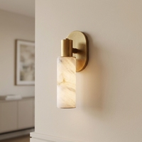 Applique murale LED moderne en cuivre massif et albâtre naturel à double tube pour villa de luxe, éclairage de résidence privée, montage mural