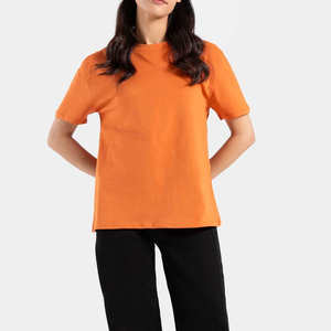 T-shirts de mode en coton pour femmes de couleur orange LOGO personnalisé T-shirts pour femmes de mode d'été les plus vendus - Product Image 1