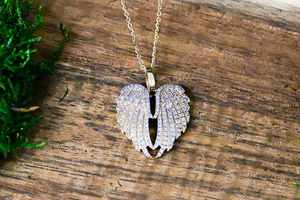 Pendentif Charme Ailes d'Ange en Argent Sterling 925 avec Moissanite, Plaqué Rhodium et Or 14K, Style Vintage, Cadeau de Fiançailles - Product Image 6