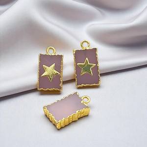 Colgantes de rebanada de Calcedonia rosa, abalorio galvanizado de 16x12mm, abalorios rectangulares, suministros de joyería hechos a mano, venta al por mayor - Product Image 1