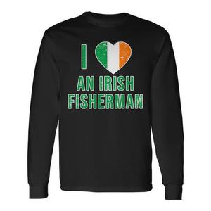 T-shirt à manches longues effet vieilli avec drapeau irlandais et inscription « I Love an Irish Fisherfolk » – Produit promotionnel - Product Image 1
