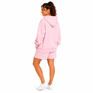 Winter Custom Women French Terry Hoodie Shorts <b>Set</b> Eco-Friendly 100% Cotton Solid Regular Fit Drawstring Pocket Sport Gym - Product Image 4