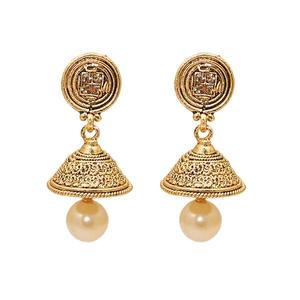 Pendientes de perlas Kriaa Jhumki con piedra austriaca chapada en oro-1307617 - Product Image 1