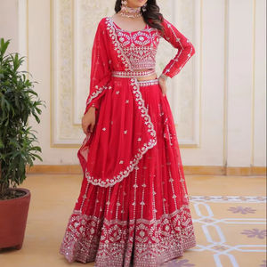 Exclusive Quality Georgette Embroidery Party Wear Lehenga Choli for Wedding Heavy <b>Flare</b> <b>Skirt</b> Stylish Dupatta with Fancy Lace - Product Image 1