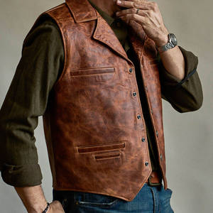 Chaleco sencillo de piel auténtica para hombre, piel de vaca, tacto suave, estilo clásico con cuello vuelto, logotipo personalizado OEM/ODM, chaleco al por mayor a granel - Product Image 4
