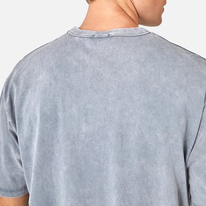 2025 logotipo personalizado bordado 100% algodón de gran tamaño lavado ácido camiseta para hombres cuello redondo con tela de estambre y patrón de letras - Product Image 4