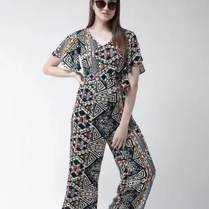 Veelkleurige Bedrukte Jumpsuit Boho Romper Met Zakken En Losse Elastische Tailleband Op Maat Gemaakte Petite Jurk Tegen Groothandelsprijs