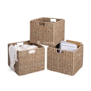 Natural Seagrass Woven <b>Basket</b>, Rustic Nodular Weave <b>Storage</b> <b>Baskets</b> Space Saving Nesting for Home Organization - Product Image 3