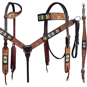 100% cuero genuino de primera calidad occidental Headstall y Breastplate con hermosos diamantes de imitación Equestrian Western Breastplate - Product Image 6