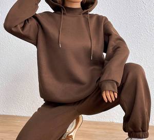 Pull-over à capuche avec logo personnalisé Sweat-shirt à capuche épais pour femmes de grande taille Ensembles de gymnastique Respirant Polaire Jogging Survêtement Imprimer - Product Image 1