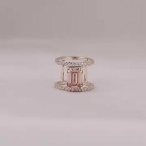 Bague en or massif 14KT Bague personnalisée en diamant taillé en émeraude rose avec un design unique Bague de fiançailles en diamant Bypass Setting - Product Image 6