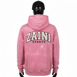Sudadera Premium de 330 g/m² con Lavado Ácido, Felpa de Algodón Suave, Color Rosa, Logotipo de Parche Bordado Personalizado, Panel de Manga Básico - Product Image 4