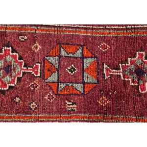 Vintage Turkish Wool <b>Runner</b> Rug 2.4x12.6 ft (72x384 Cm) <b>Red</b> Patchwork Herki Eco-Friendly Latex Backing Rug - Product Image 5