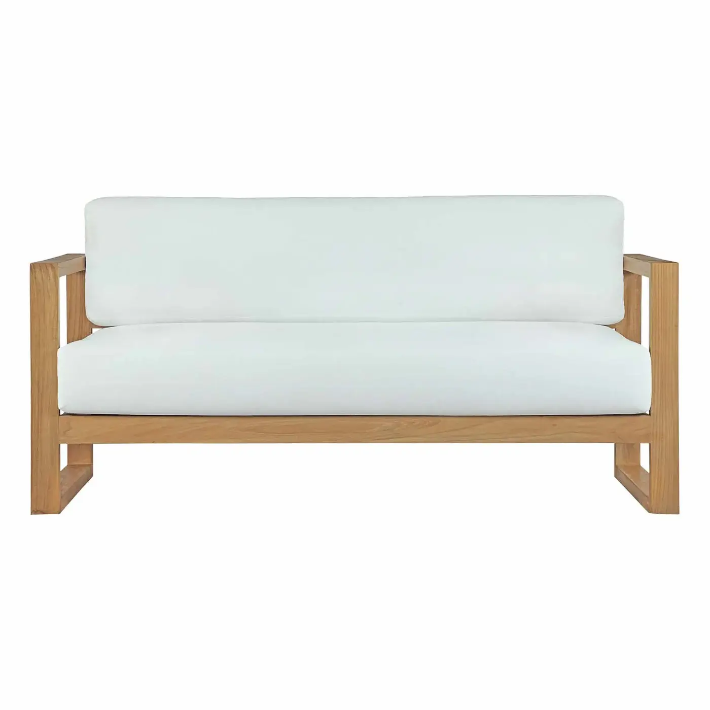Furnitur Sofa Taman Terbuat dari Kayu Jati Solid dengan Bantal Sofa Warna Putih untuk Furnitur Luar Ruangan dan Furnitur Hotel