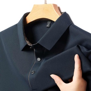 Moda de verano informal para hombres Polos nueva camiseta de tela Tery transpirable de manga corta diseño de solapa patrón sólido no tejido - Product Image 6