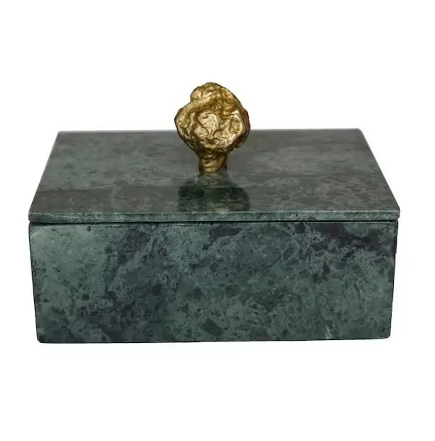 Promotion boîte en marbre bague de mariage boîte à bijoux de luxe double anneau boîte à bijoux pour couvercle en marbre bouton en laiton