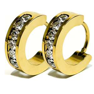 Pendientes de Aro de Acero Inoxidable para Mujer, con Zirconia, Estilo Vintage, Color Oro 18K y Plata, Joyería Elegante - Product Image 1