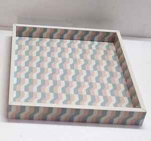 Plateau de service en mosaïque en marbre avec incrustation de nacre Décoration de table à manger Boho moderne Cadeau de maison rustique - Product Image 5