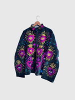 Veste en coton brodée à la main avec motif cœur et œil, manches longues, col montant, grande taille, pour adulte, tenue d'automne