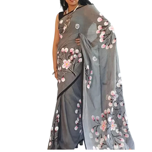 Saree de lino personalizado con diseño de rayas Acabado cómodo y blusa a juego para ropa de fiesta formal para mujer - Product Image 5
