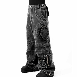 Premium Unisex Designer Baggy Skate <b>Jeans</b> New Release Dark Blue <b>Wide</b> <b>Leg</b> Pants Breathable OEM Serviced Hip Hop <b>Men</b> Outfit - Product Image 3